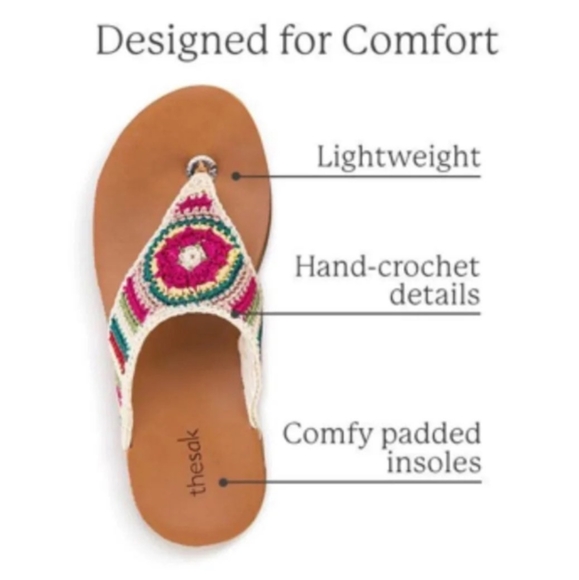 The Sak | Shana Crocheted Thong Sandal Multicolor Tan Pink Blue Women's Size 7 - Picture 3 of 3